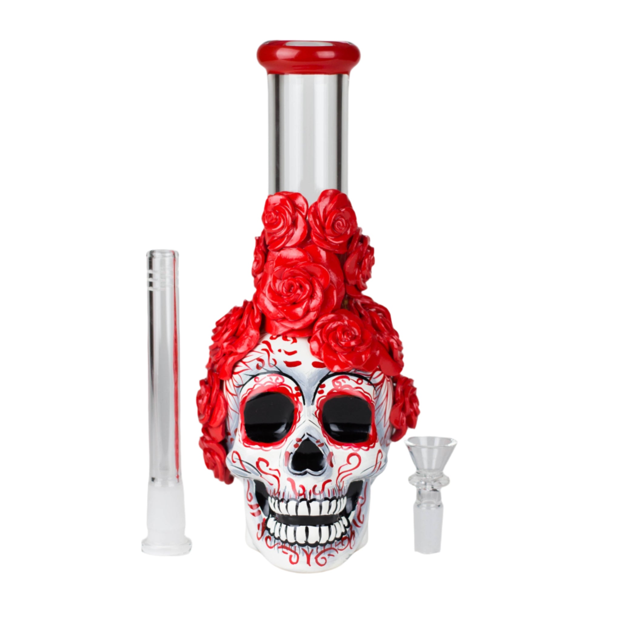 9&quot; Rose Sugar Skull Glass Bong - inhalco