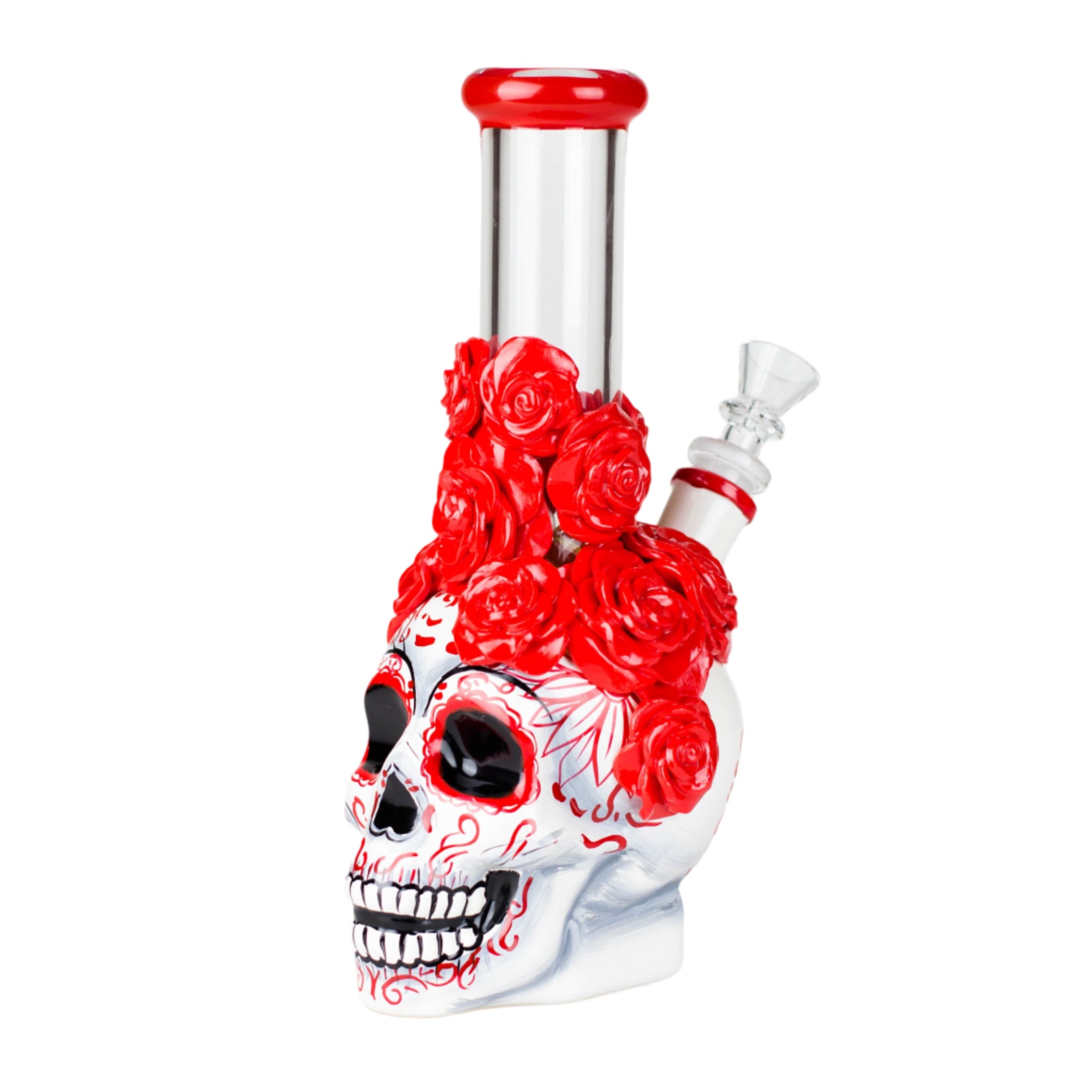 9" Rose Sugar Skull Glass Bong - inhalco