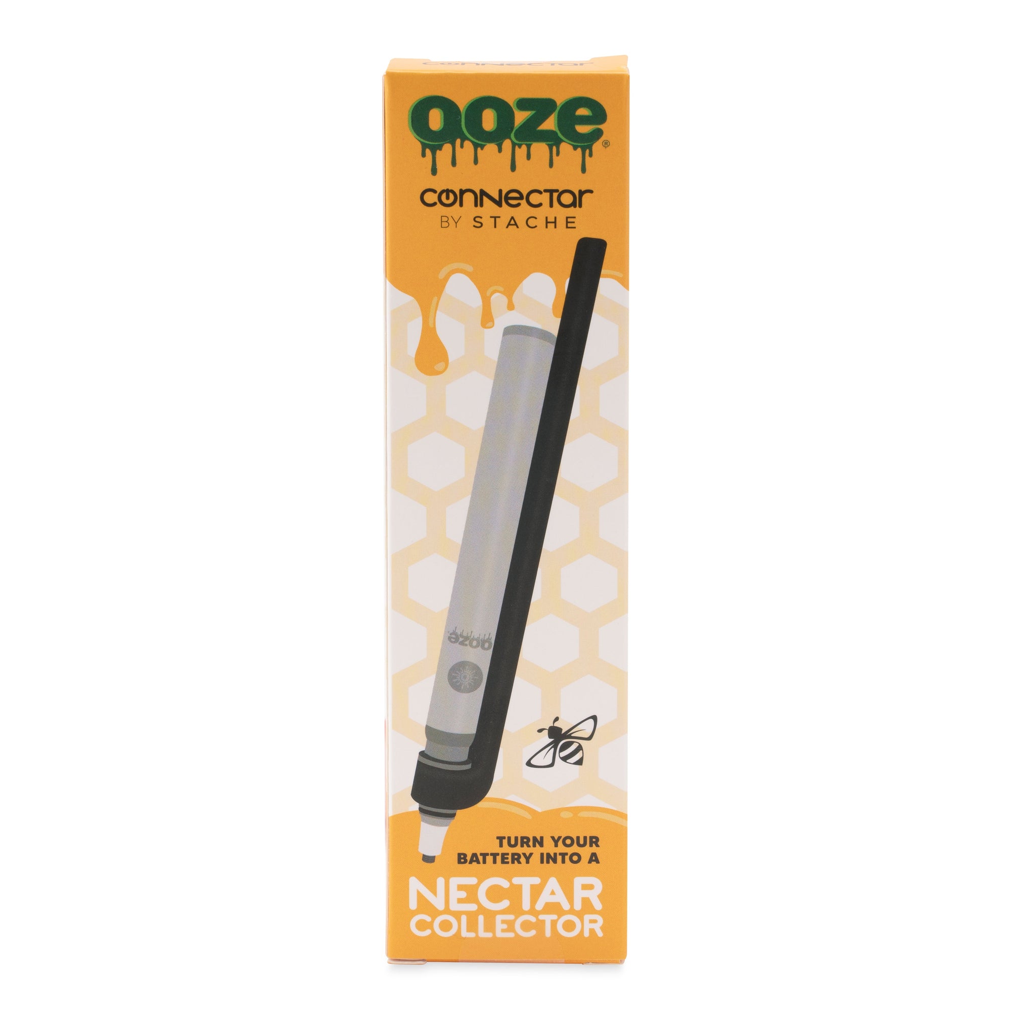 Ooze Stache connector packaging with a honeycomb design on a white background