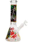 Aliens And Hemp Leaves Glow Glass Beaker Water Pipe 10"