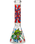 Aliens And Hemp Leaves Glow Glass Beaker Water Pipe 10"