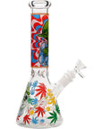 Aliens And Hemp Leaves Glow Glass Beaker Water Pipe 10"
