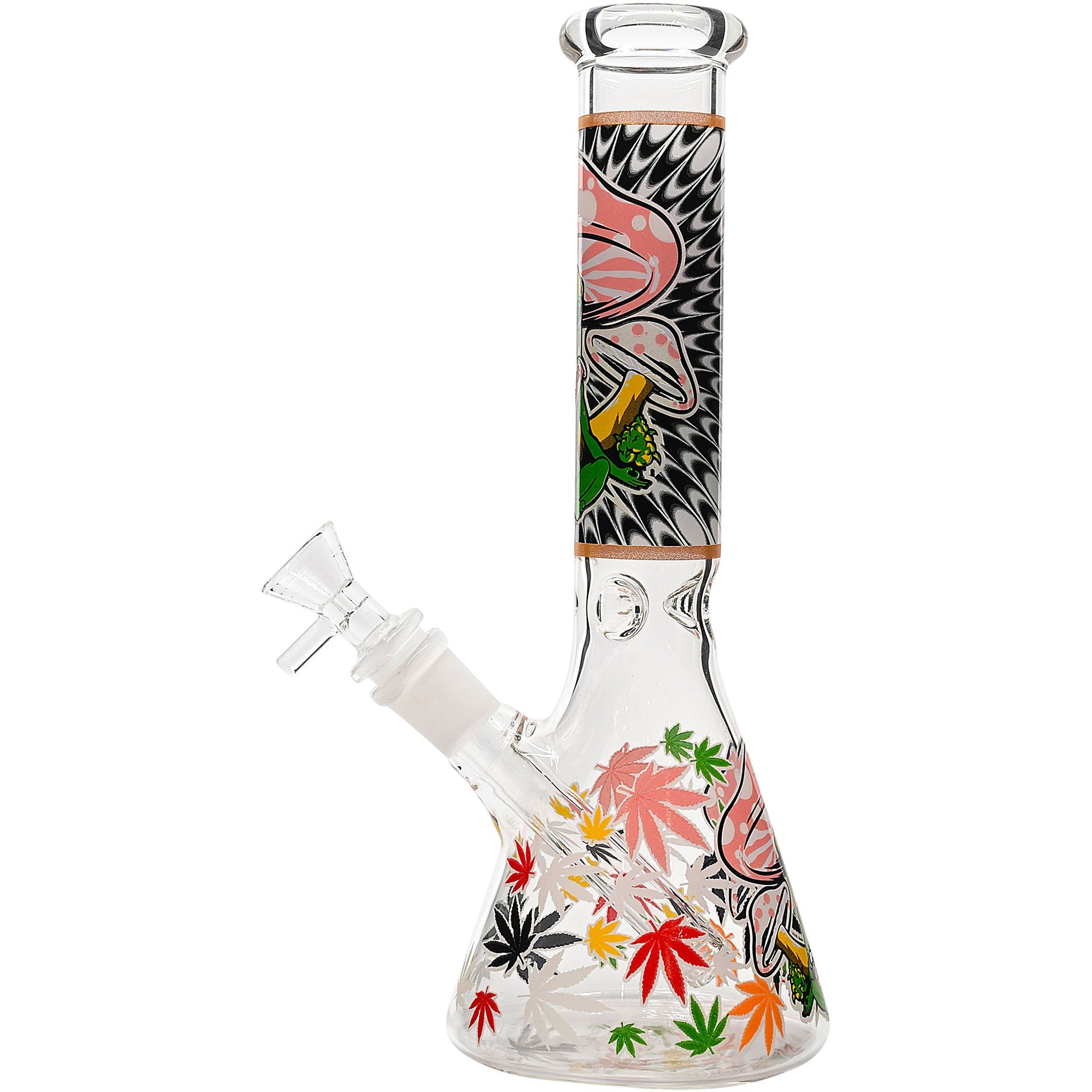 Aliens And Hemp Leaves Glow Glass Beaker Water Pipe 10&quot;