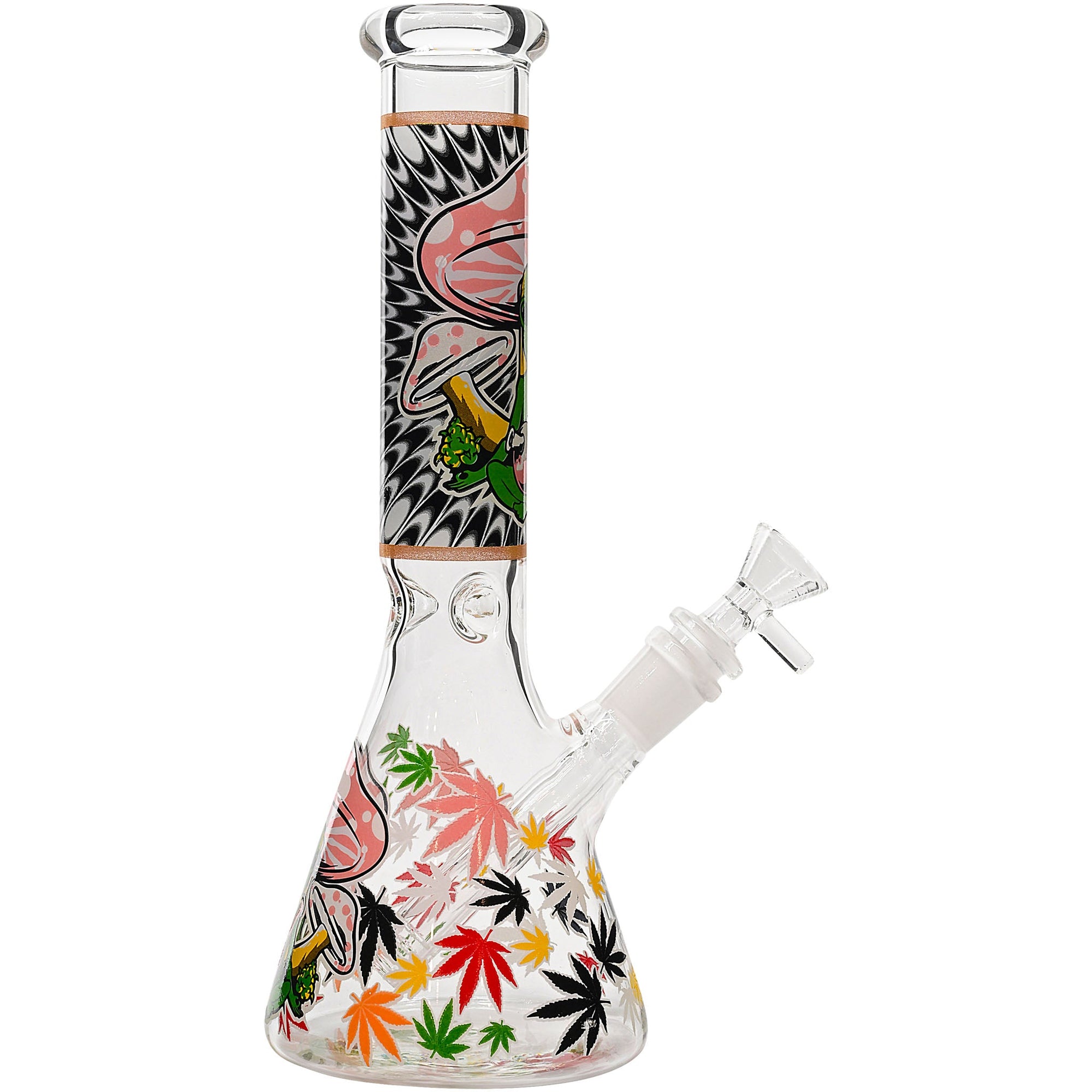 Aliens And Hemp Leaves Glow Glass Beaker Water Pipe 10&quot;