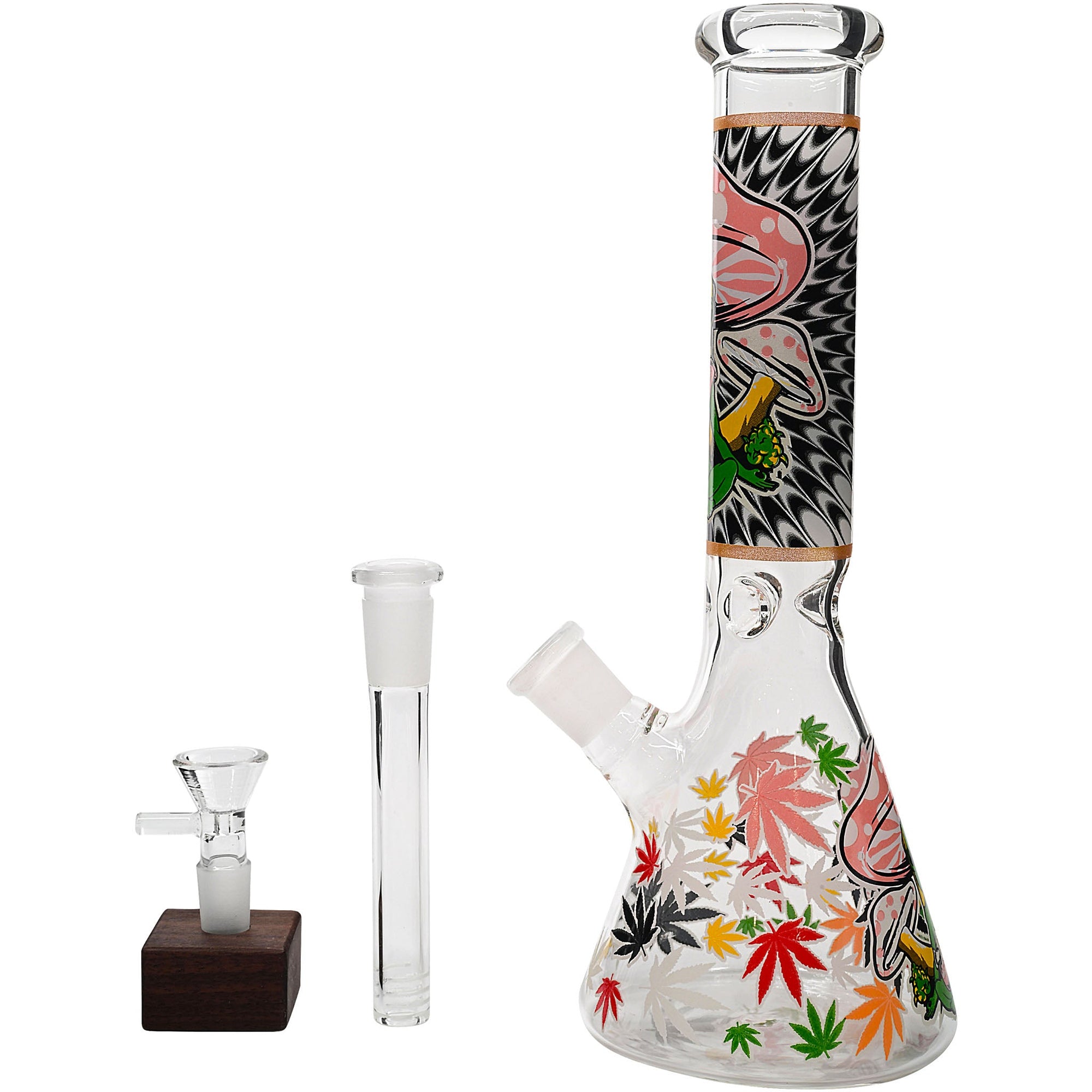 Aliens And Hemp Leaves Glow Glass Beaker Water Pipe 10&quot;