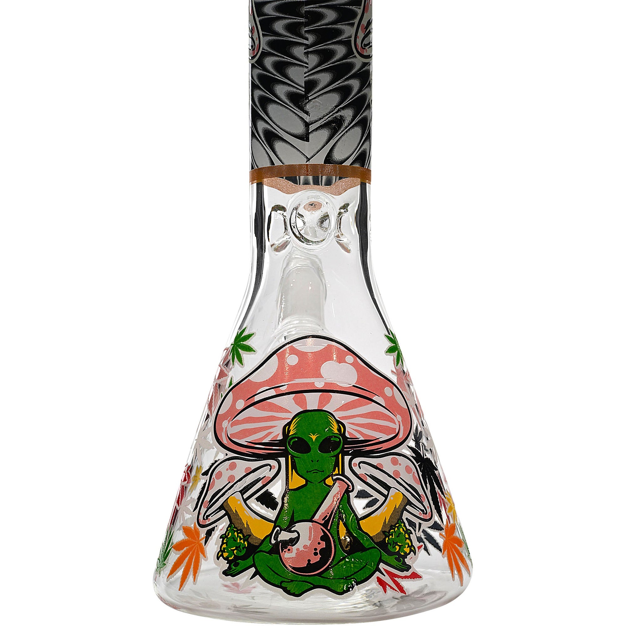 Aliens And Hemp Leaves Glow Glass Beaker Water Pipe 10&quot;