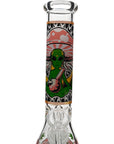 Aliens And Hemp Leaves Glow Glass Beaker Water Pipe 10"