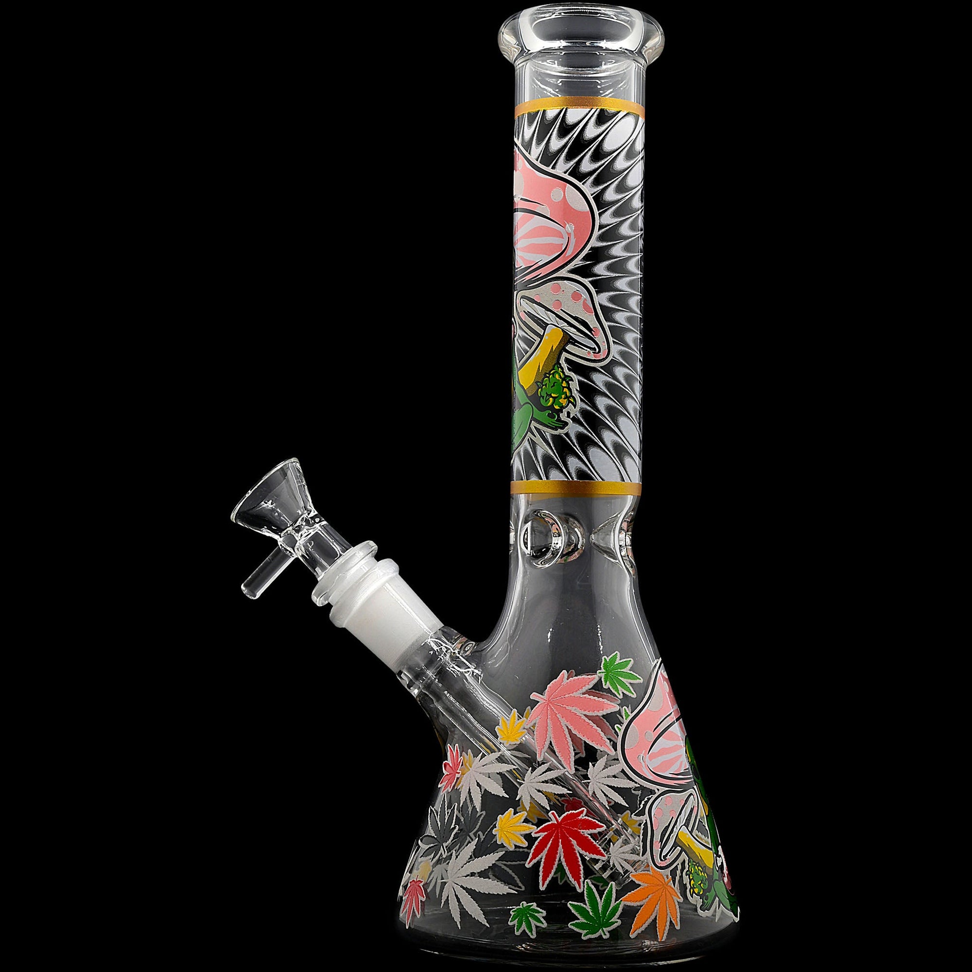 Aliens And Hemp Leaves Glow Glass Beaker Water Pipe 10&quot;