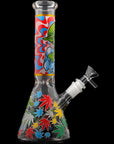Aliens And Hemp Leaves Glow Glass Beaker Water Pipe 10"