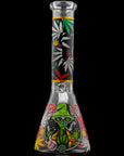 Aliens And Hemp Leaves Glow Glass Beaker Water Pipe 10"