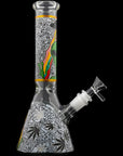 Aliens And Hemp Leaves Glow Glass Beaker Water Pipe 10"
