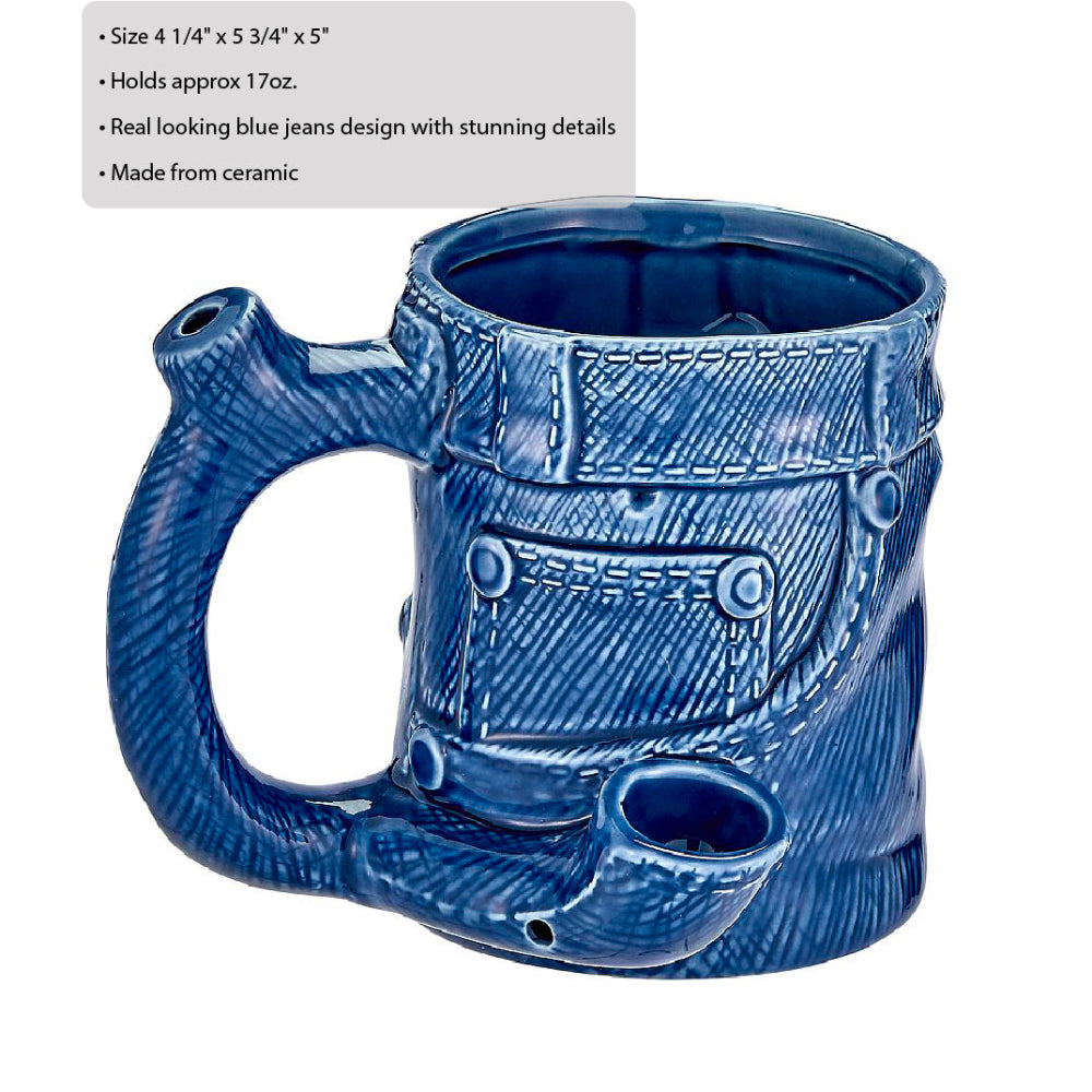 Denim Jeans Coffee Mug with Built in Pipe - inhalco