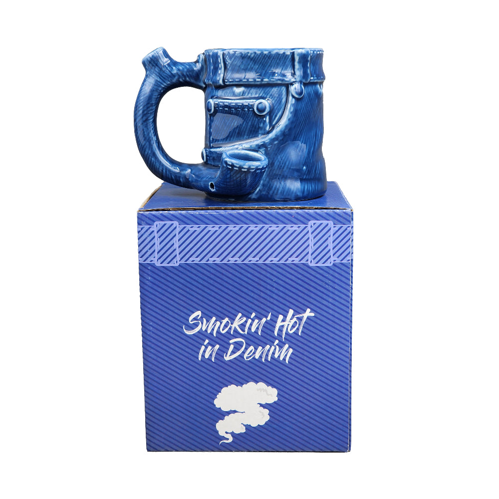 Denim Jeans Coffee Mug with Built in Pipe - inhalco