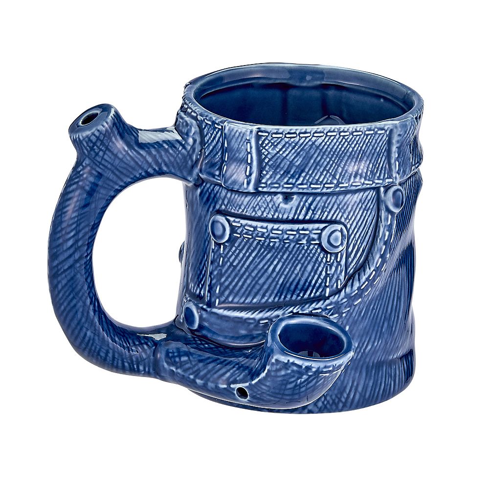 Denim Jeans Coffee Mug with Built in Pipe - inhalco