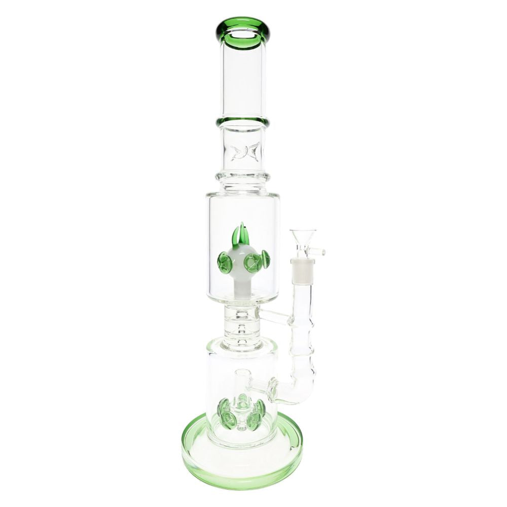 Dual Drum Perc Stemless Glass Bong Twin Tower–14.5mm–17″