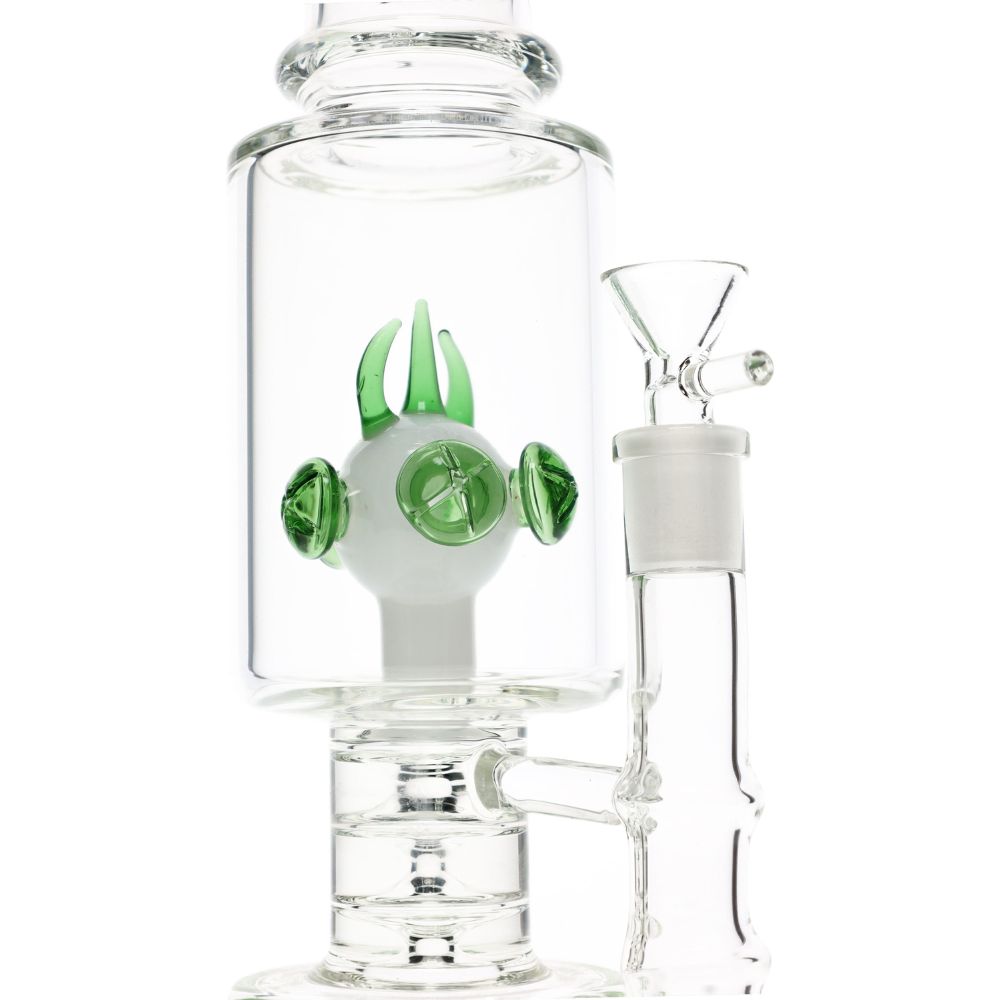 Dual Drum Perc Stemless Glass Bong Twin Tower–14.5mm–17″