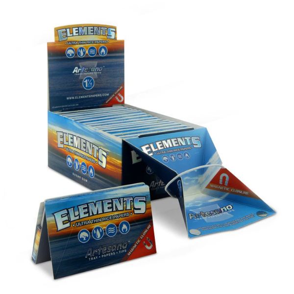 Elements Ultra Thin Rice Rolling Papers Artesano 1 1/4 Size Papers Tray &amp; Tips