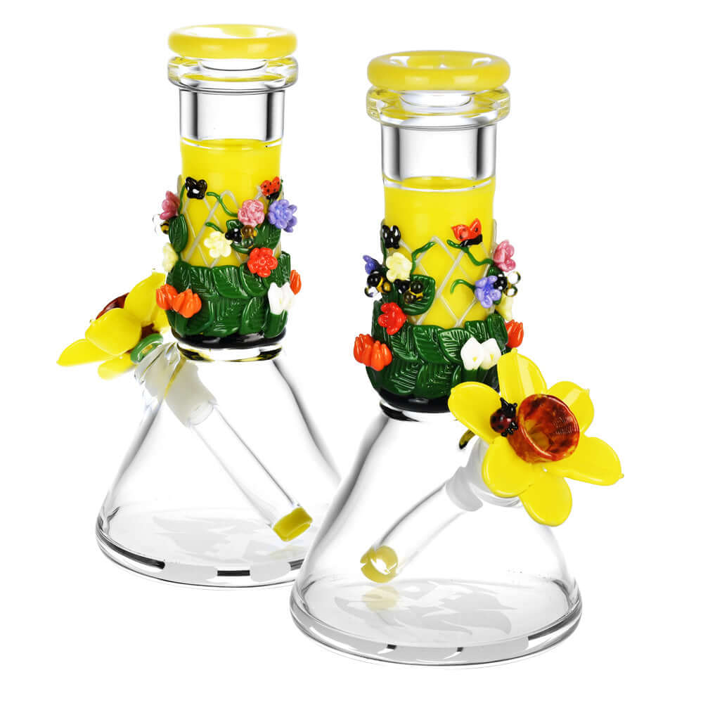 Empire Glassworks Flowers Beaker Water Pipe 8&quot; - INHALCO