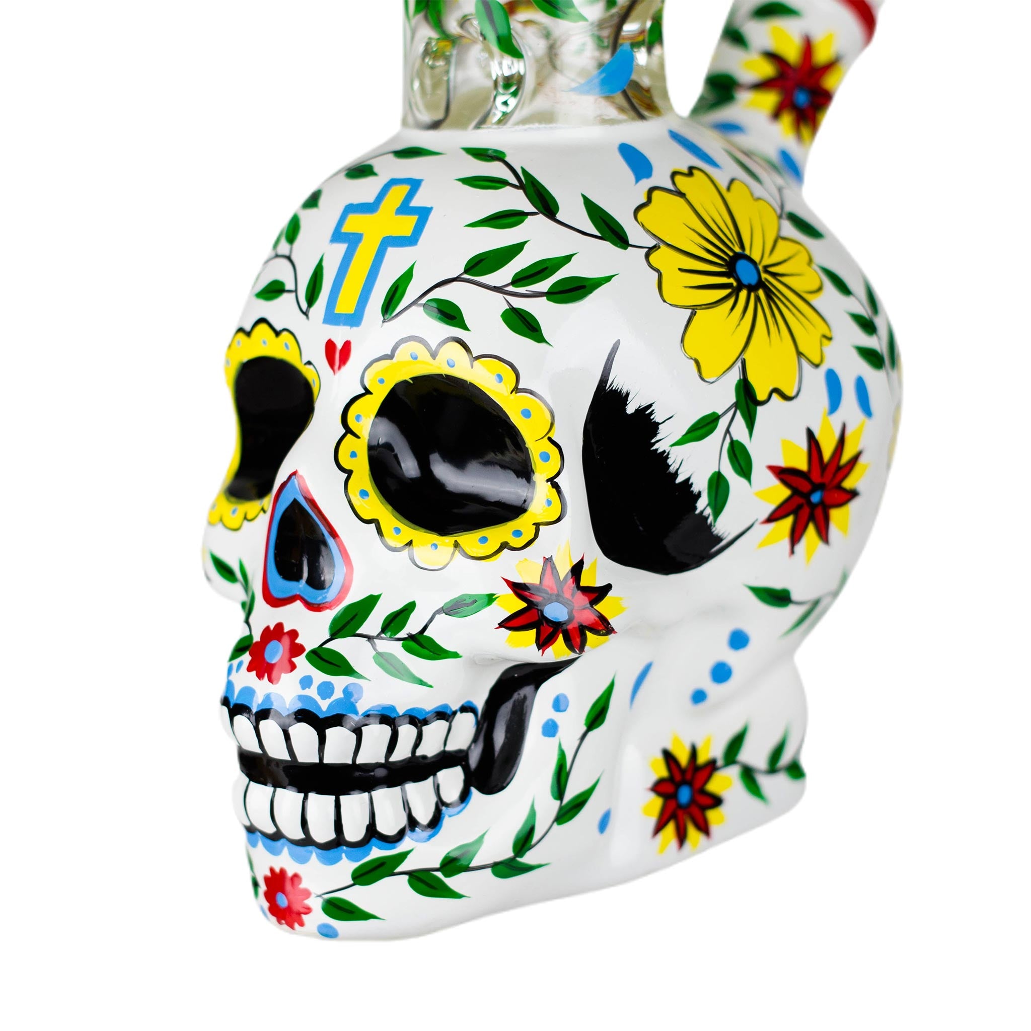 Glass Sugar Skull Bong 9&quot; - inhalco