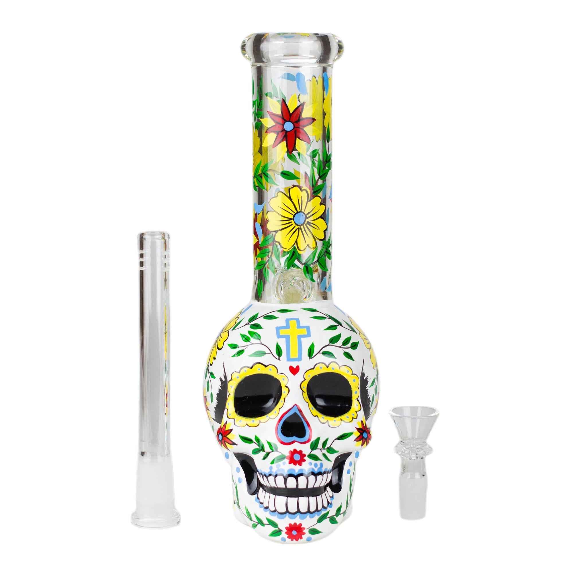 Glass Sugar Skull Bong 9&quot; - inhalco