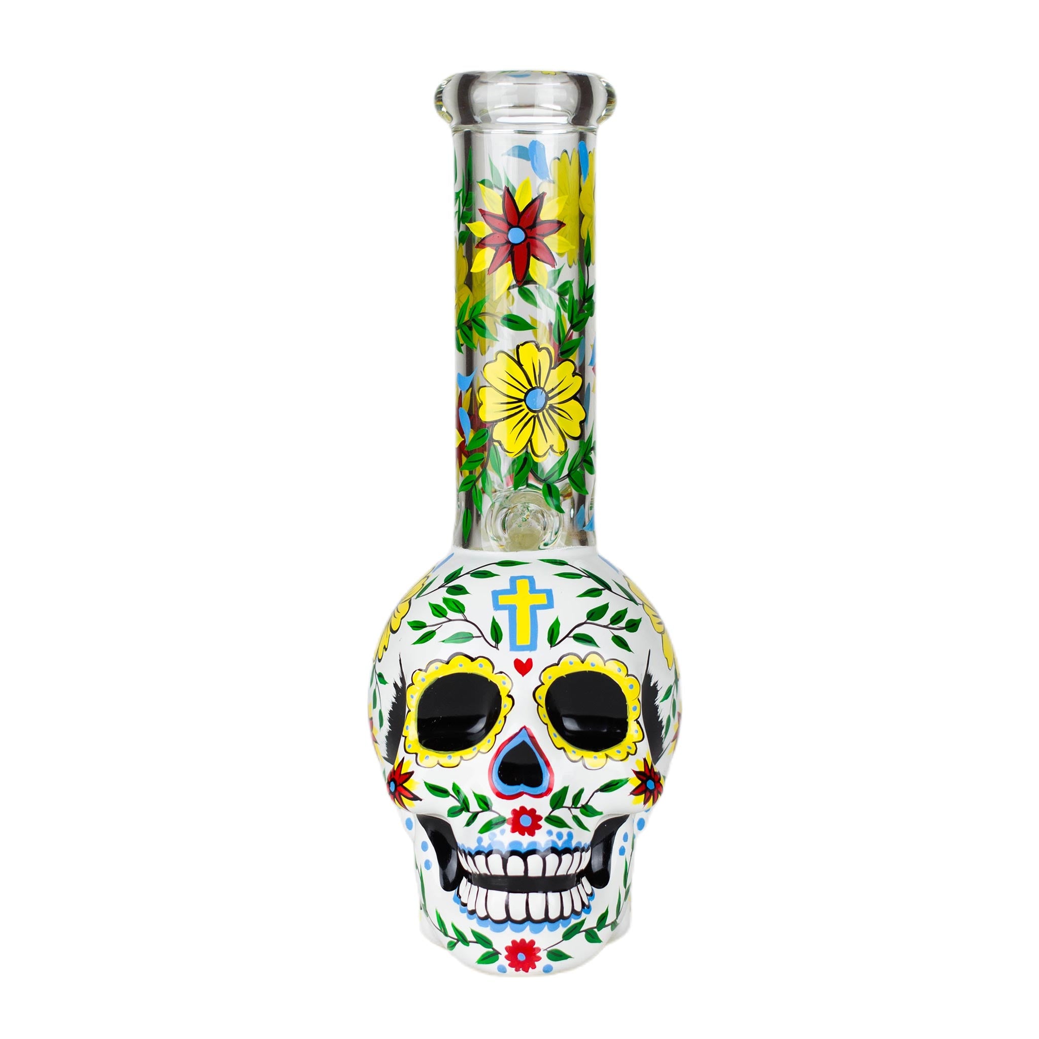 Glass Sugar Skull Bong 9&quot; - inhalco