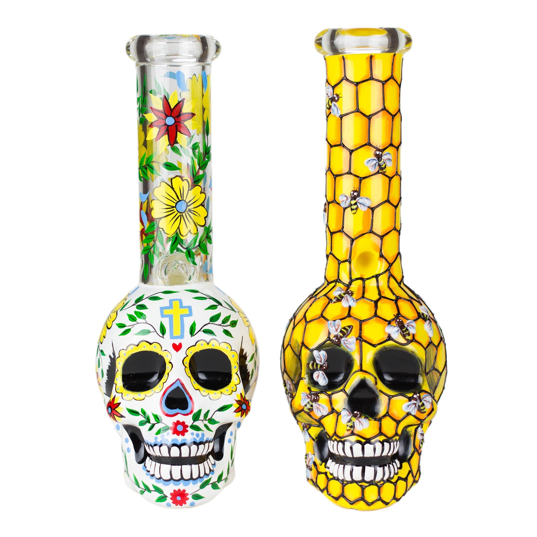 Glass Sugar Skull Bong 9&quot; - inhalco