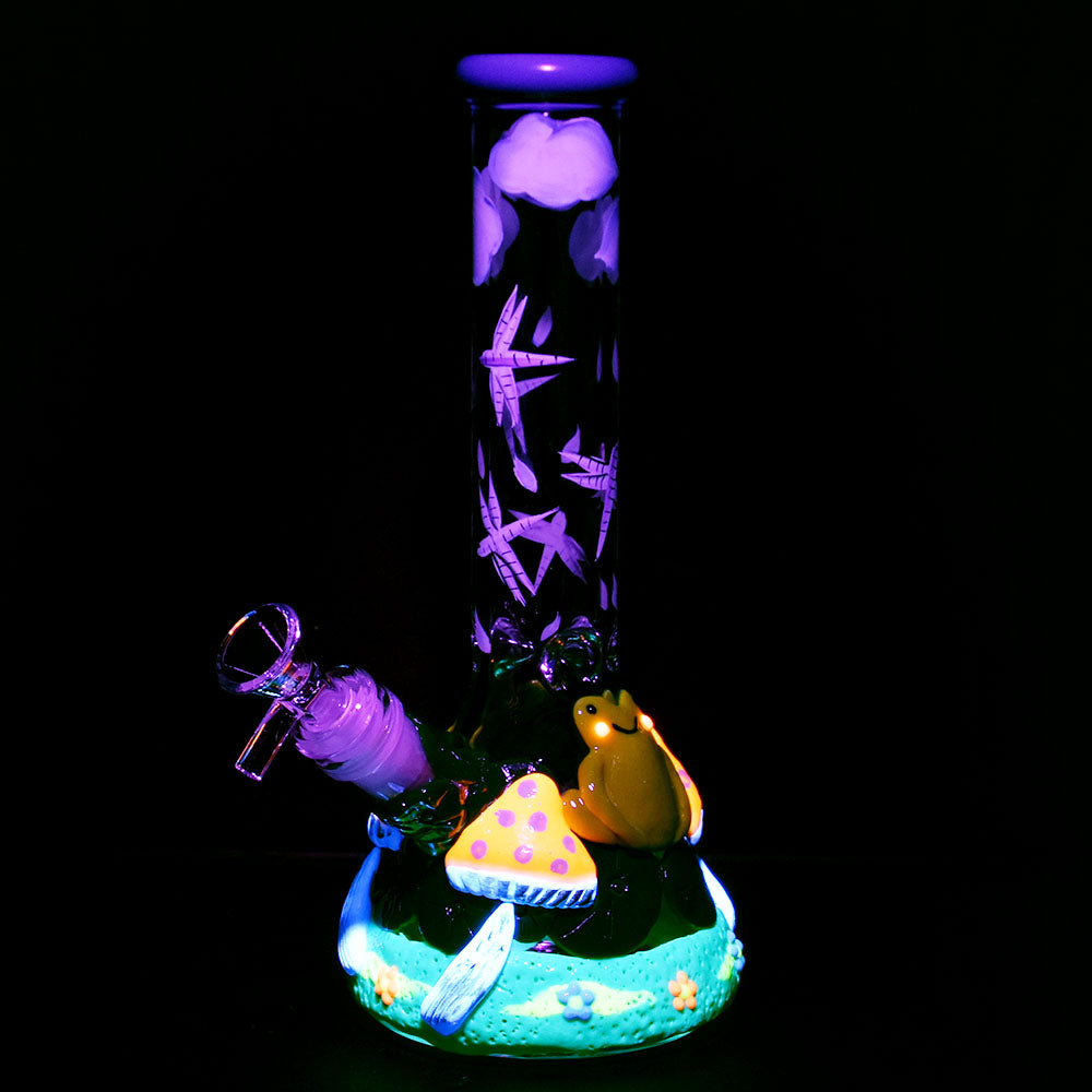 Glass Froggy Friend Mushroom Beaker Bong