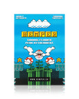 Hemper gaming flower peak attachment packaging with cartoonish design on a blue background