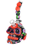 Heavy Flowered Sugar Skull Bong 10"