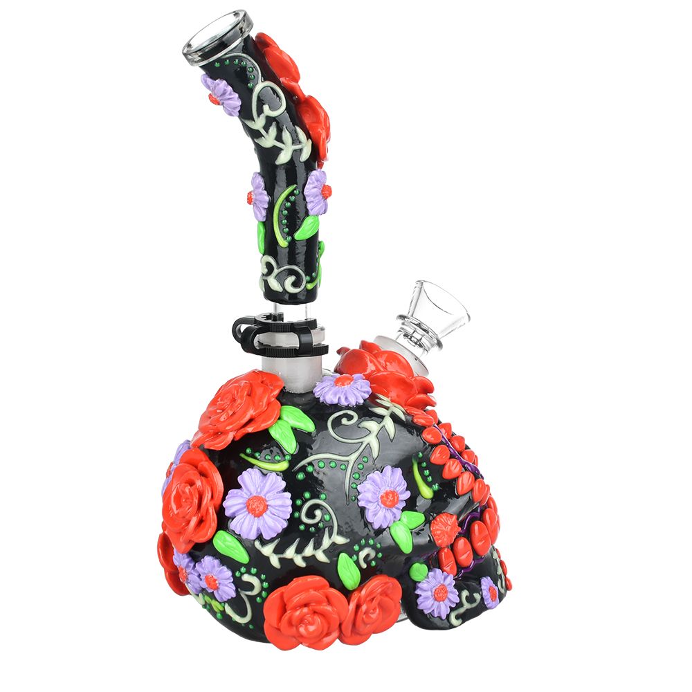 Heavy Flowered Sugar Skull Bong 10&quot;