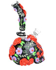 Heavy Flowered Sugar Skull Bong 10"