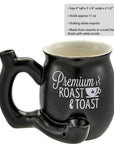 ROAST & TOAST PIPE MUG = MATTE BLACK WITH WHITE PRINT