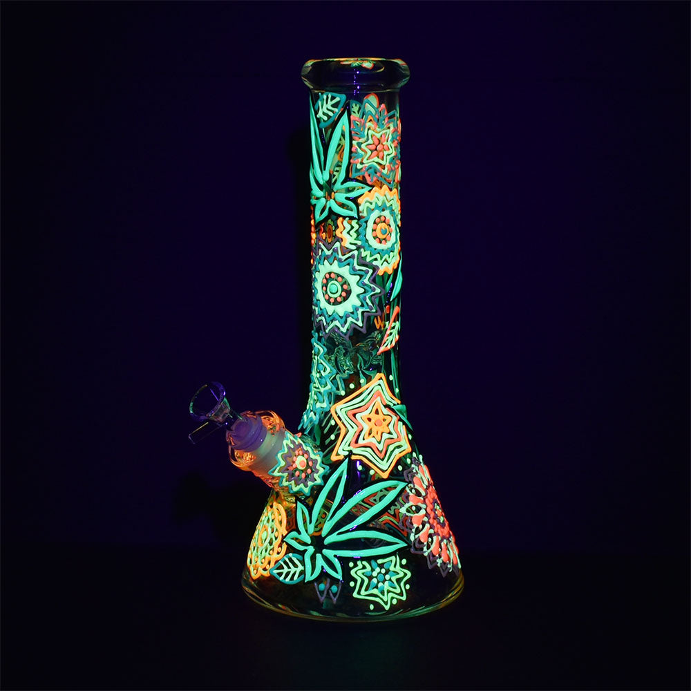 Mandala Hemp Leaf Beaker Style Bong