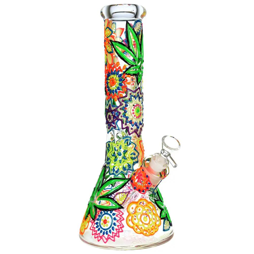 Mandala Hemp Leaf Beaker Style Bong