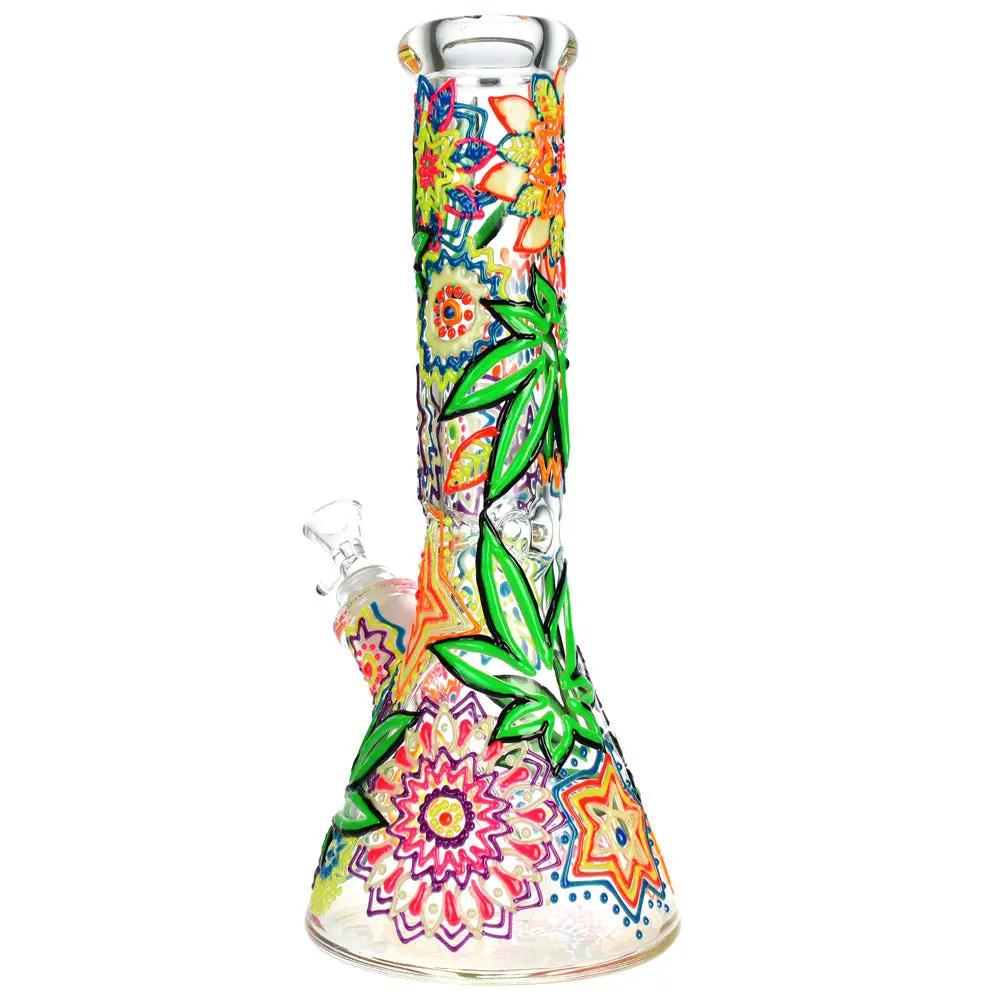 Mandala Hemp Leaf Beaker Style Bong