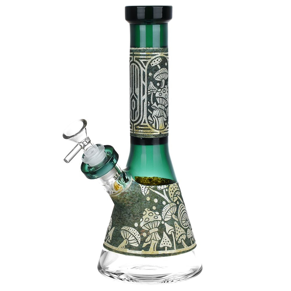 Mushroom Melange Etched Beaker Water Pipe - inhalco