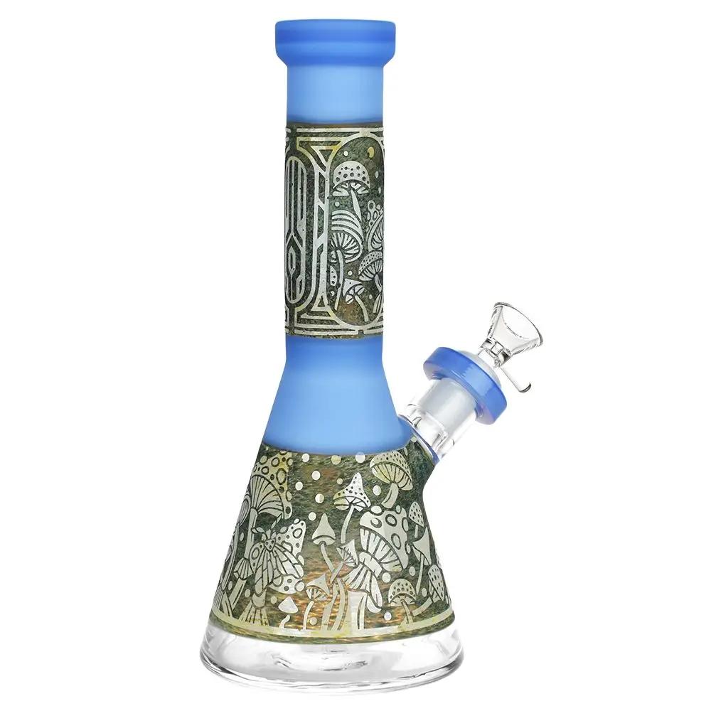 Mushroom Melange Etched Beaker Water Pipe - inhalco