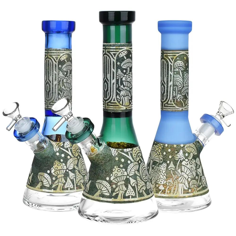 Mushroom Melange Etched Beaker Water Pipe - inhalco