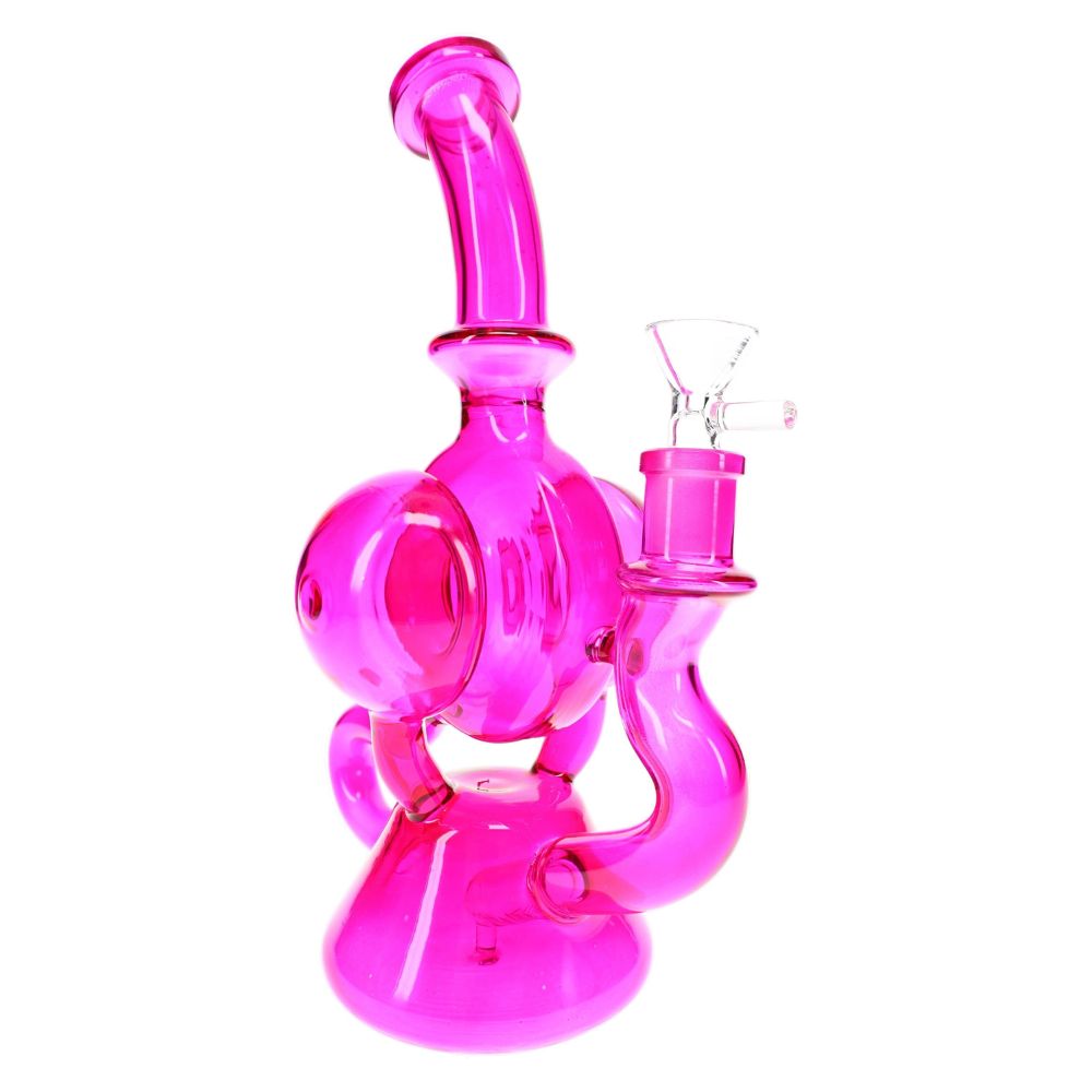 Pink Glass Recycler Bong Blush Loop–14.5mm–10″