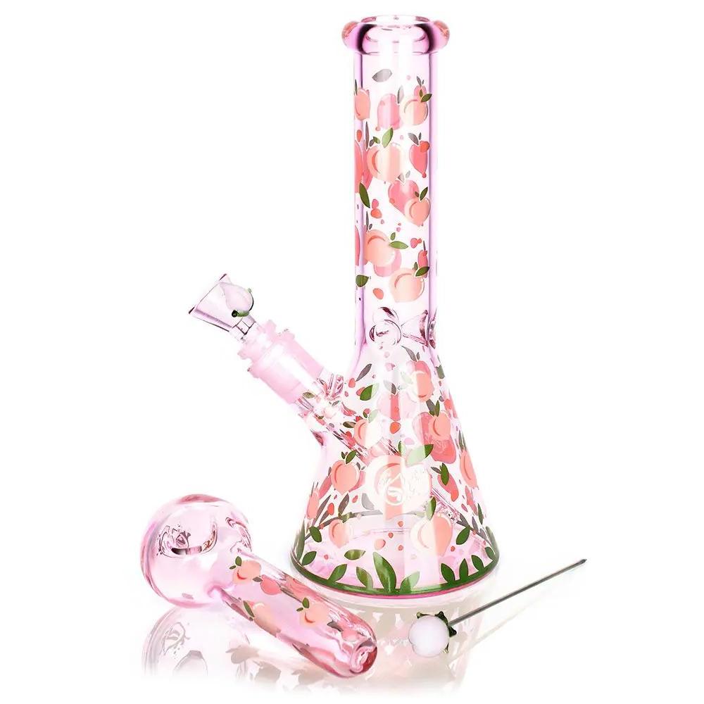 Pink Glowing Peaches Bong with Pipe