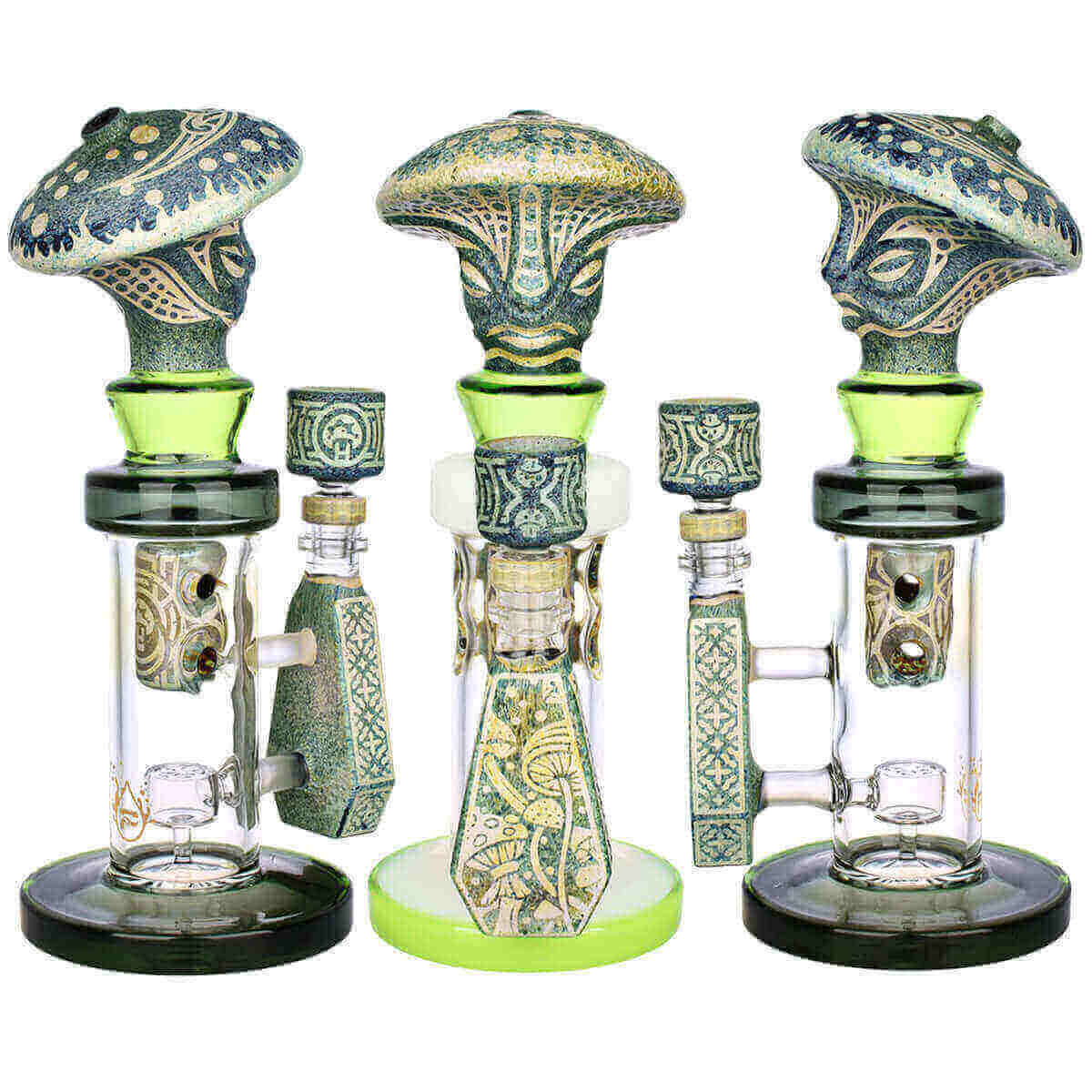 Pulsar Hieroglyphs Mushroom Wizard Water Pipe 10.5&quot; - INHALCO