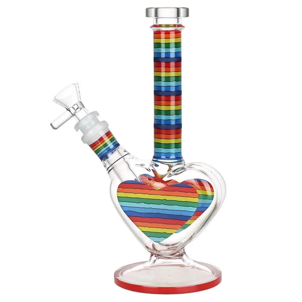 Rainbow Striped Heart Bong 8.5&quot; - inhalco