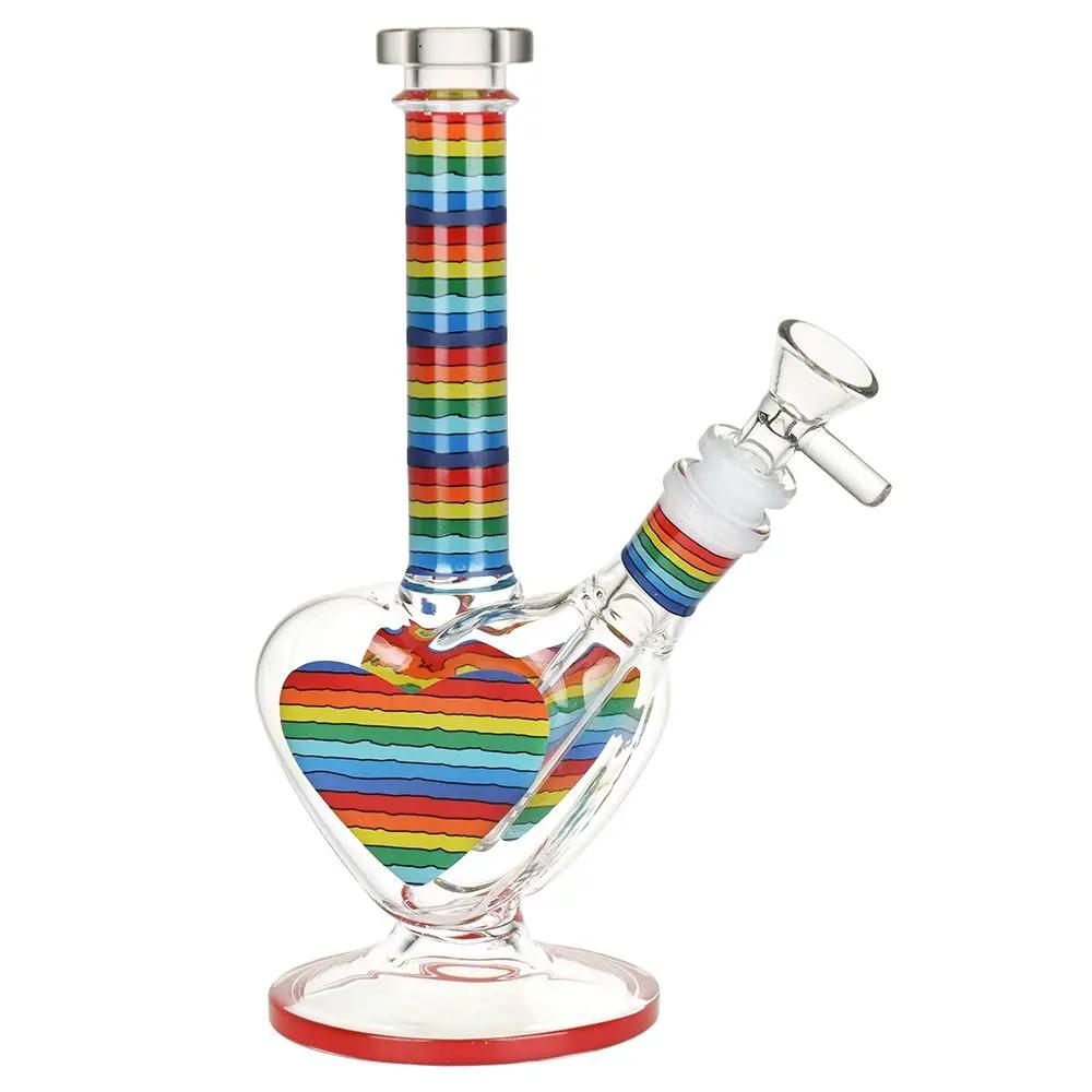 Rainbow Striped Heart Bong 8.5" - inhalco