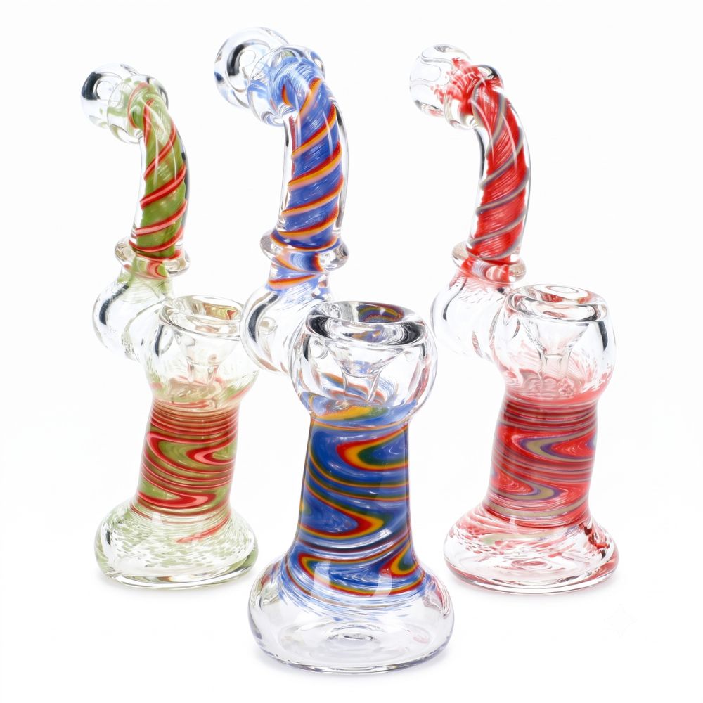 Rasta Swirl Striped Frit Sherlock Bubbler 6″