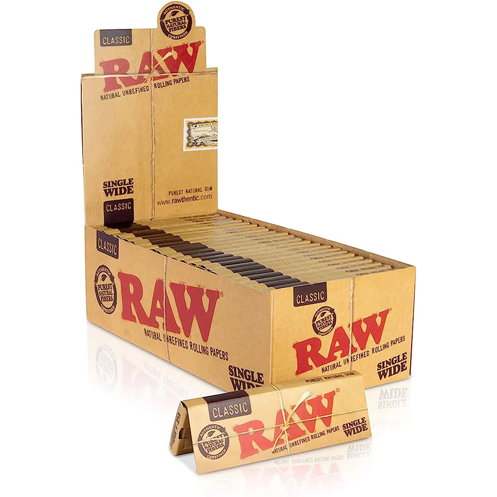 RAW CLASSIC BLACK ROLLING PAPER SINGLE WIDE 100-LEAVES Per PACK