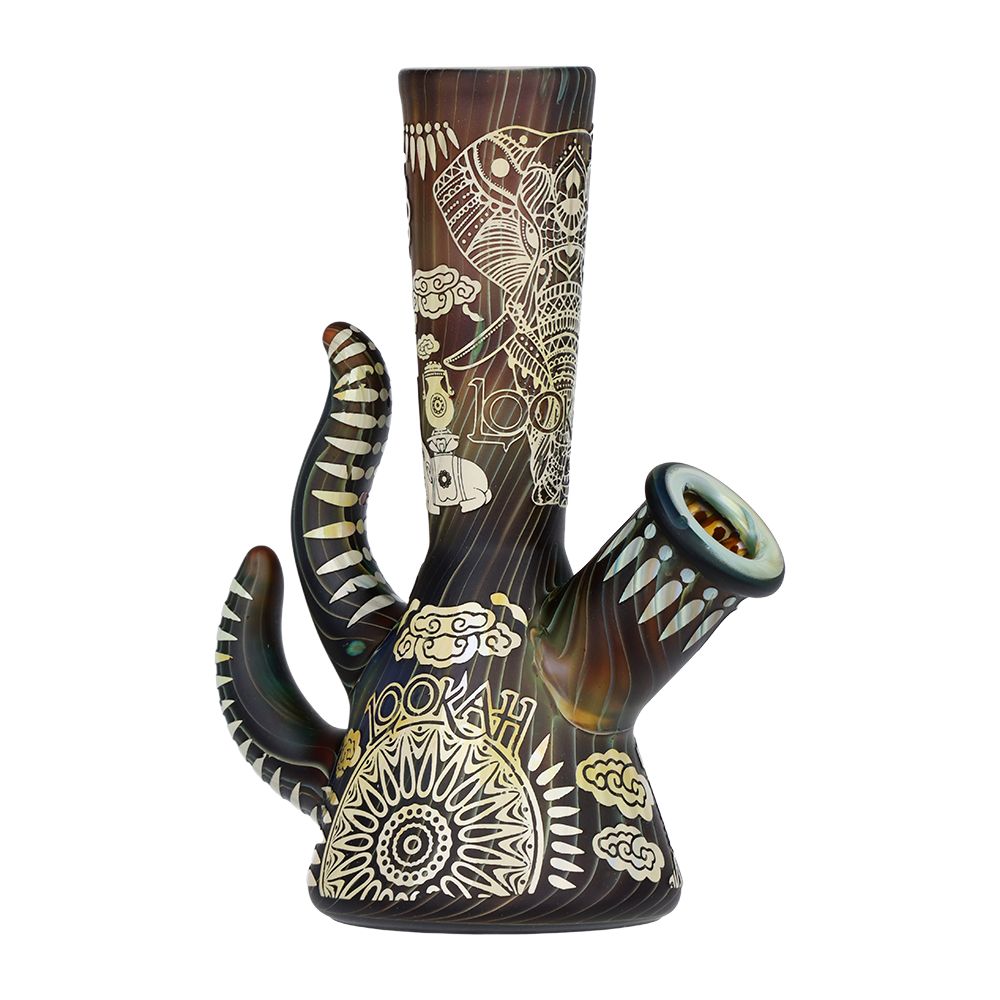 Sacred Elephant Black Etched Water Pipe  - inhalco