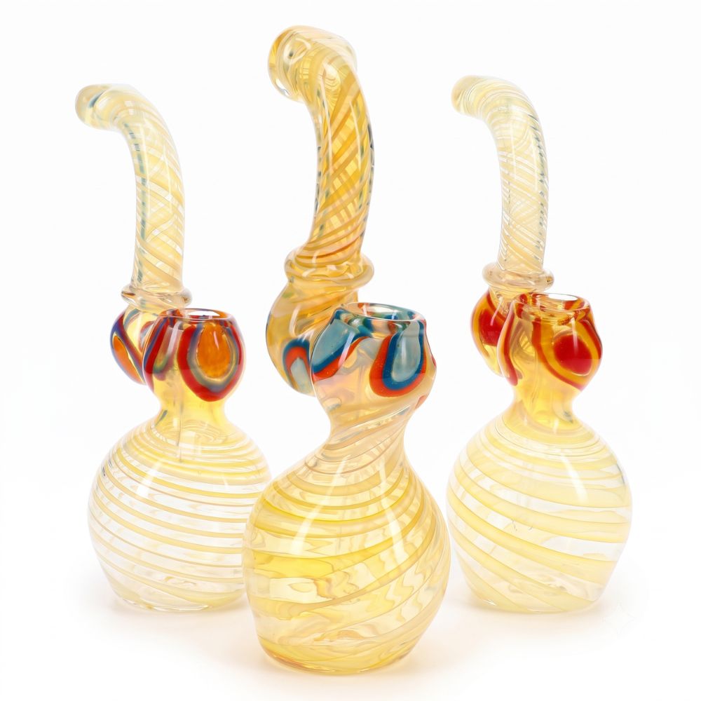 Silver Fumed Swirl Glass Sherlock Bubbler 8″ 