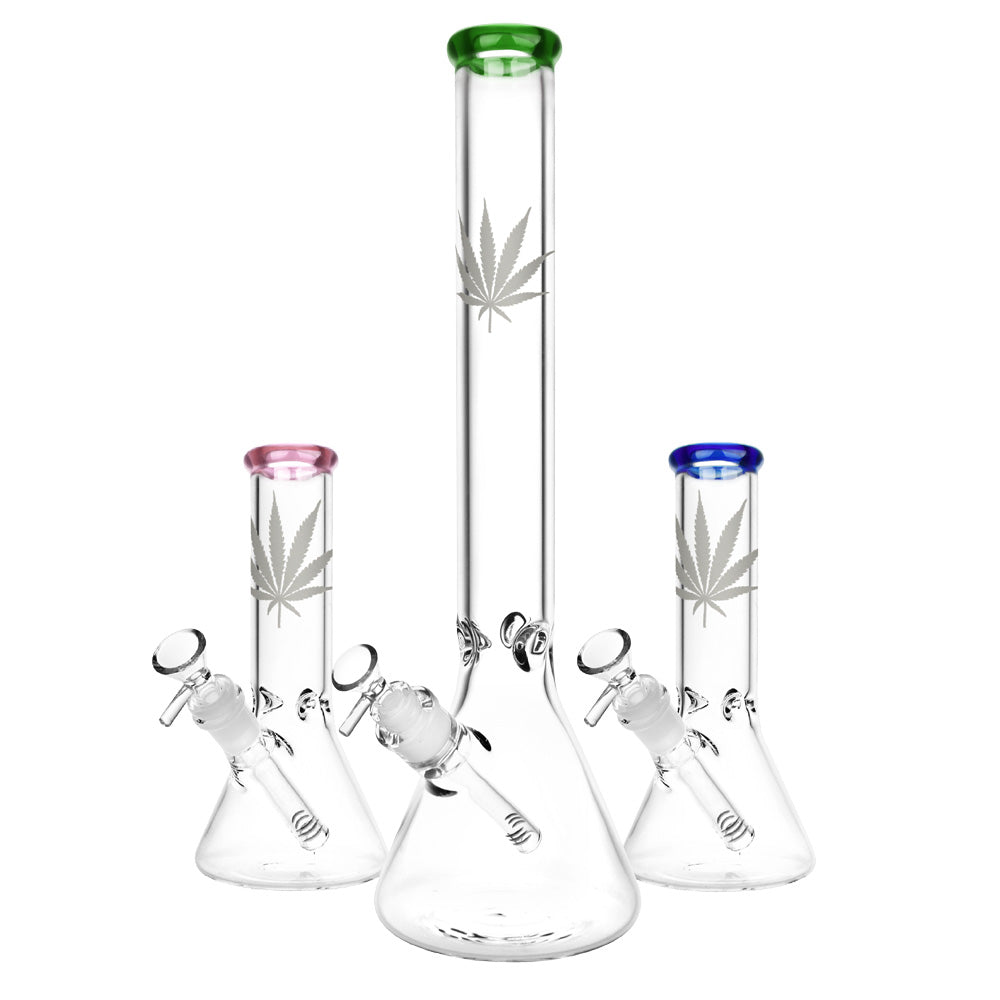Silver Hemp Leaf Glass Beaker Bong