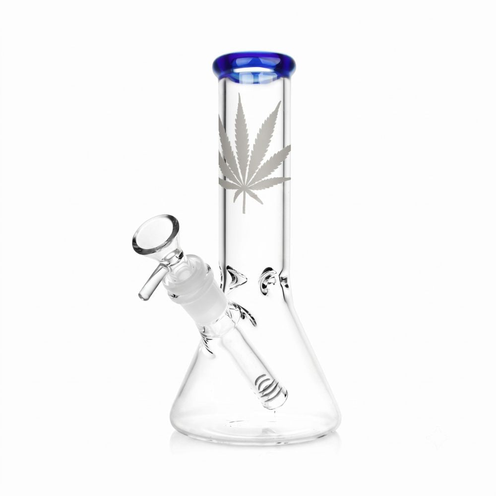 Silver Hemp Leaf Glass Beaker Bong