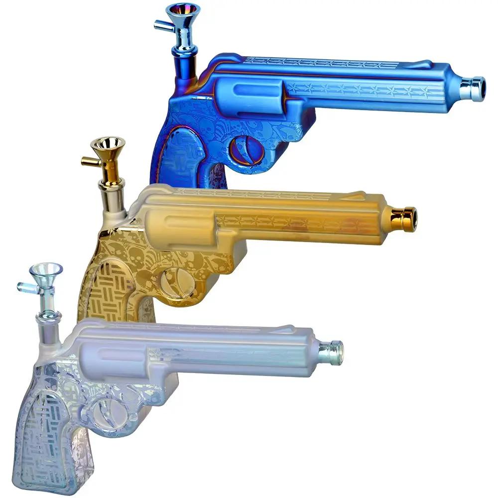 Six Gun A-Blazin&#39; Electroplated Glass Pistol Bubbler